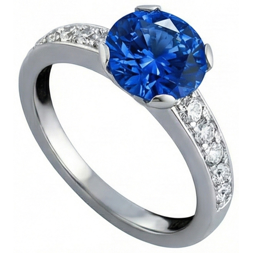 3.25 Ct Round Sri Lanka Sapphire Natural Earth Mined Diamonds Ring Gold 14K