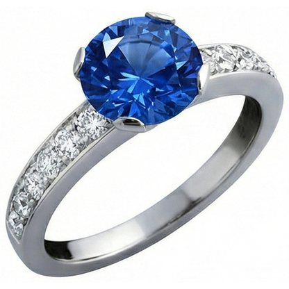 3.25 Ct Round Sri Lanka Sapphire Natural Earth Mined Diamonds Ring Gold 14K