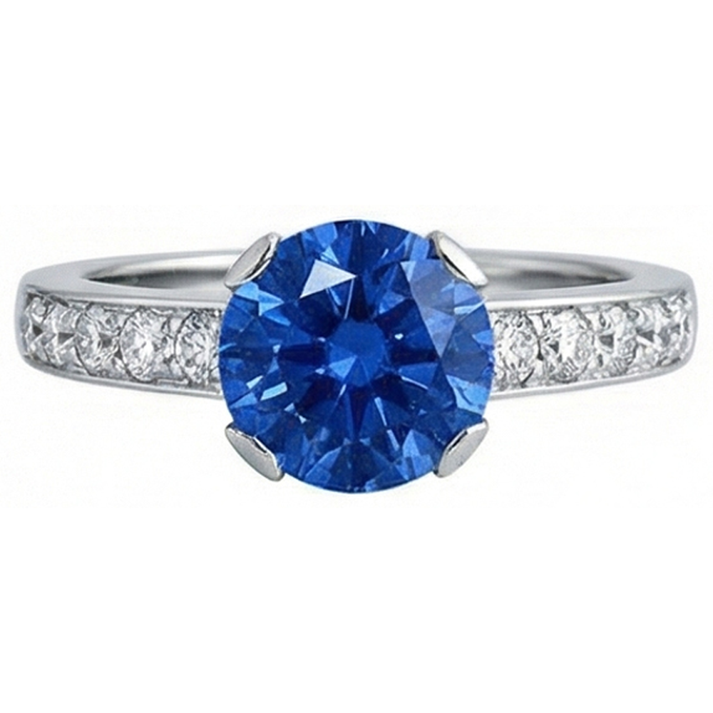 3.25 Ct Round Sri Lanka Sapphire Natural Earth Mined Diamonds Ring Gold 14K