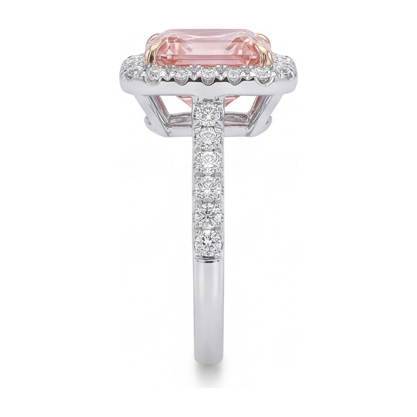 3.25 Carat Asscher Pink Lab Grown Diamond and White Diamond Halo Ring 14K White Gold