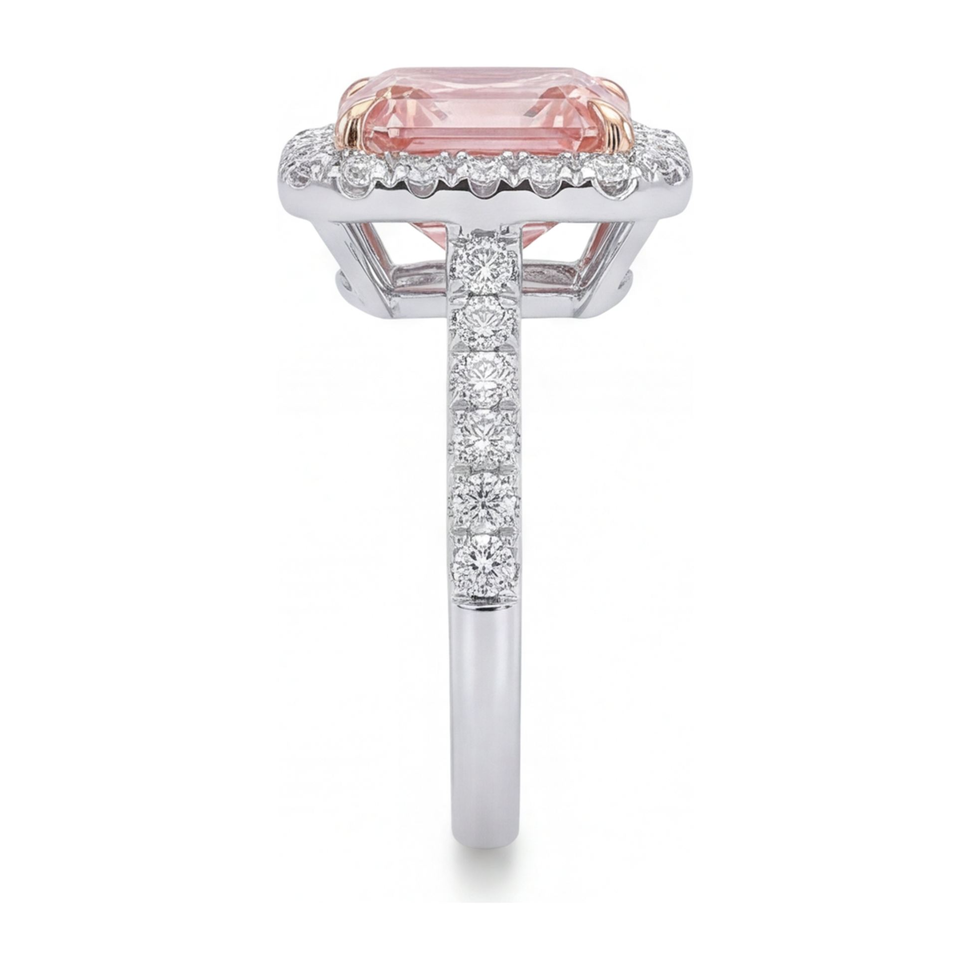3.25 Carat Asscher Pink Lab Grown Diamond and White Diamond Halo Ring 14K White Gold