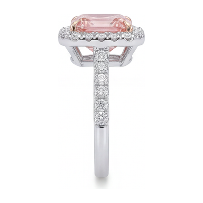 3.25 Carat Asscher Pink Lab Grown Diamond and White Diamond Halo Ring 14K White Gold