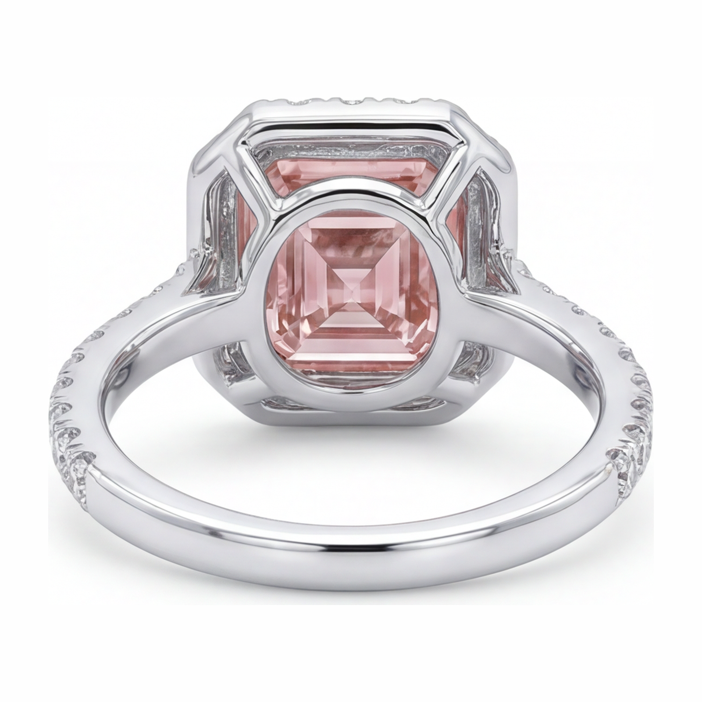 3.25 Carat Asscher Pink Lab Grown Diamond and White Diamond Halo Ring 14K White Gold