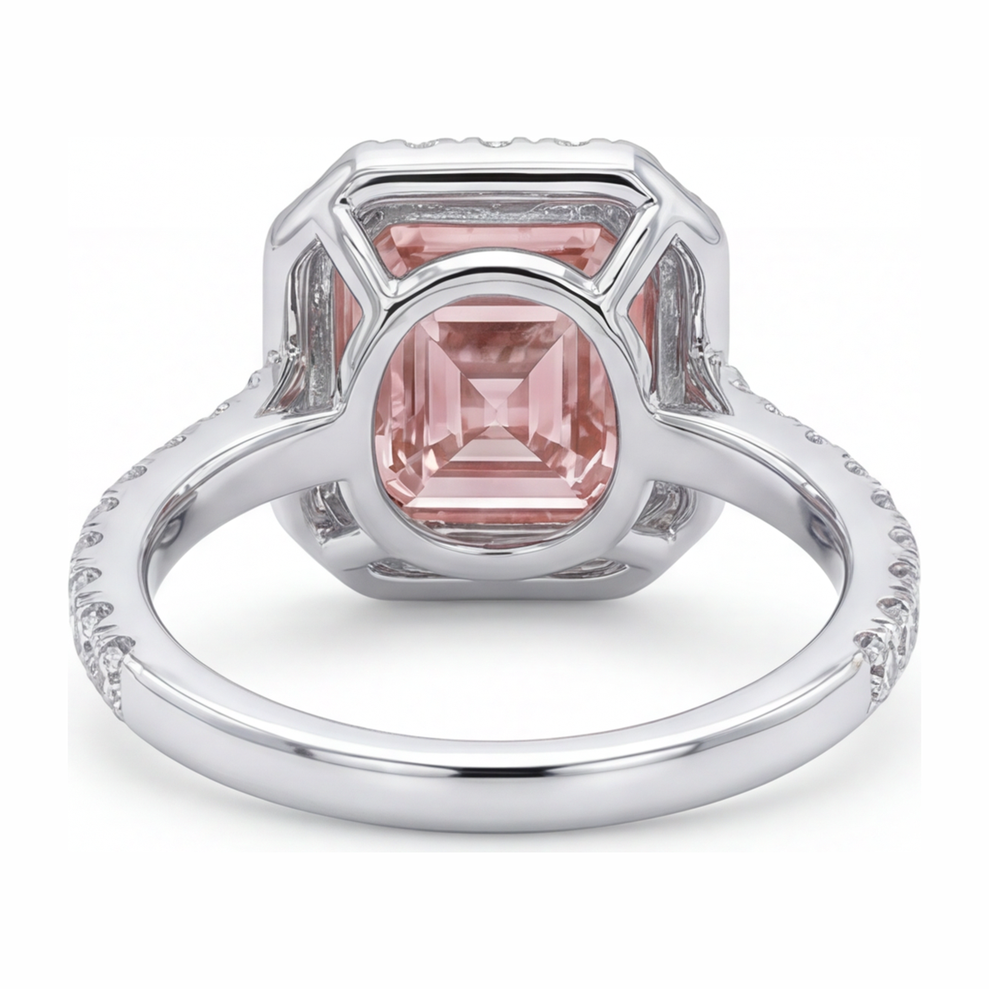 3.25 Carat Asscher Pink Lab Grown Diamond and White Diamond Halo Ring 14K White Gold