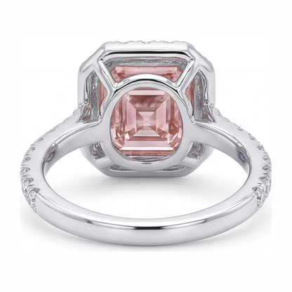 3.25 Carat Asscher Pink Lab Grown Diamond and White Diamond Halo Ring 14K White Gold