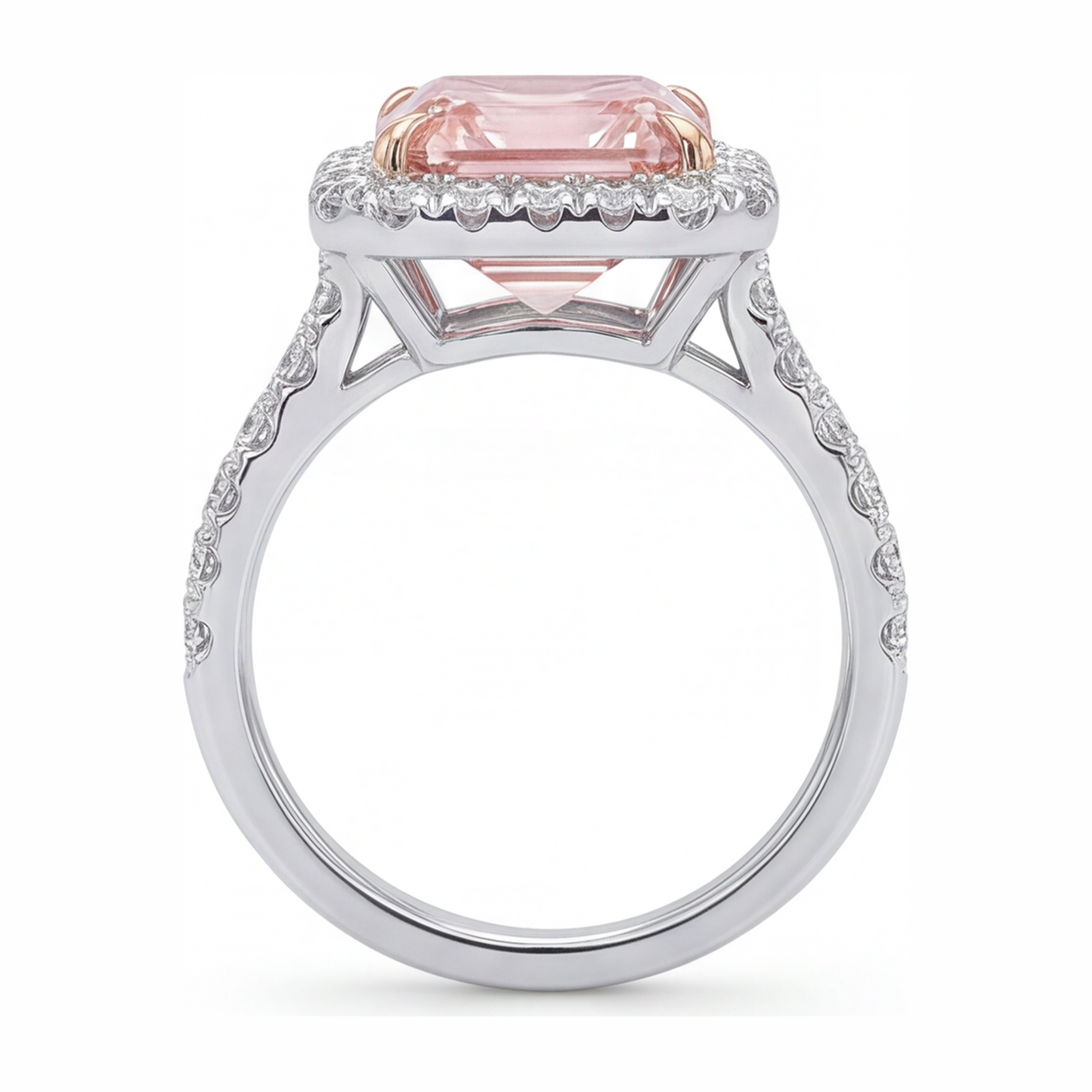 3.25 Carat Asscher Pink Lab Grown Diamond and White Diamond Halo Ring 14K White Gold