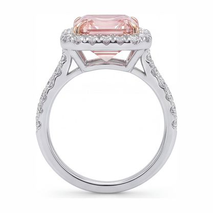 3.25 Carat Asscher Pink Lab Grown Diamond and White Diamond Halo Ring 14K White Gold