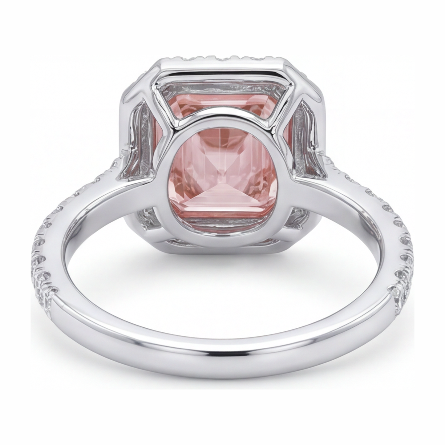 3.25 Carat Asscher Pink Lab Grown Diamond and White Diamond Halo Ring 14K White Gold