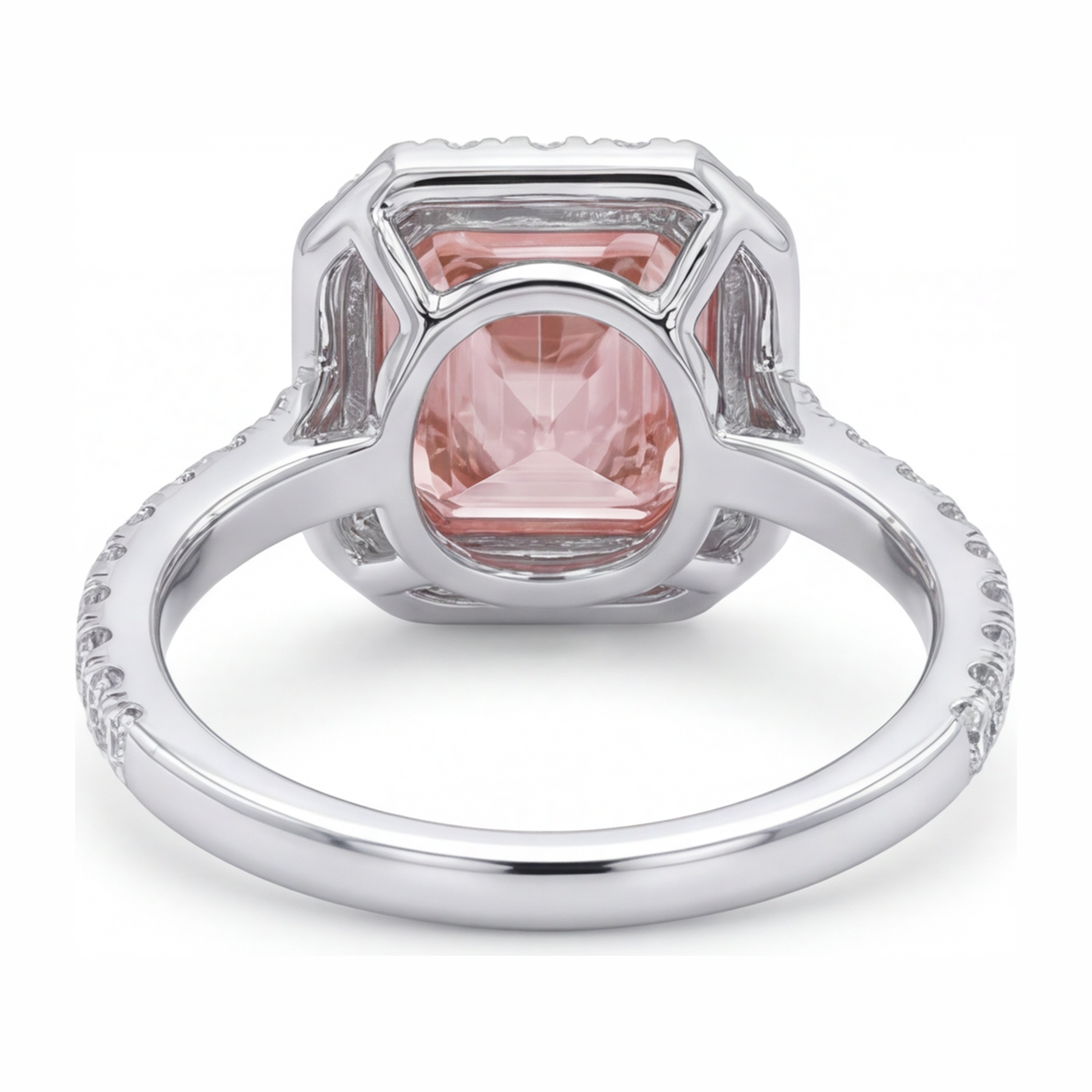 3.25 Carat Asscher Pink Lab Grown Diamond and White Diamond Halo Ring 14K White Gold