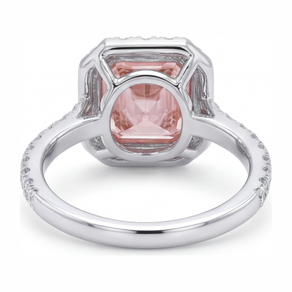 3.25 Carat Asscher Pink Lab Grown Diamond and White Diamond Halo Ring 14K White Gold