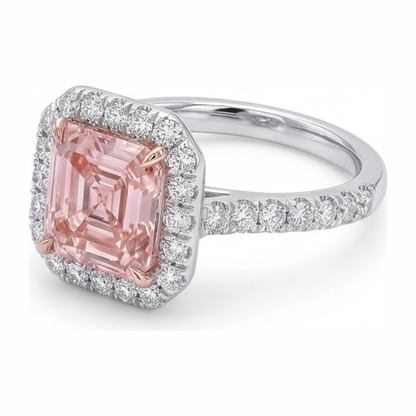 3.25 Carat Asscher Pink Lab Grown Diamond and White Diamond Halo Ring 14K White Gold
