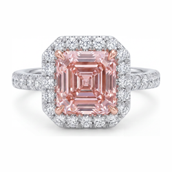 3.25 Carat Asscher Pink Lab Grown Diamond and White Diamond Halo Ring 14K White Gold