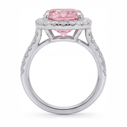 3.25 Carat Cushion Pink Lab Grown Diamond and White Diamond Halo Ring 14K White Gold