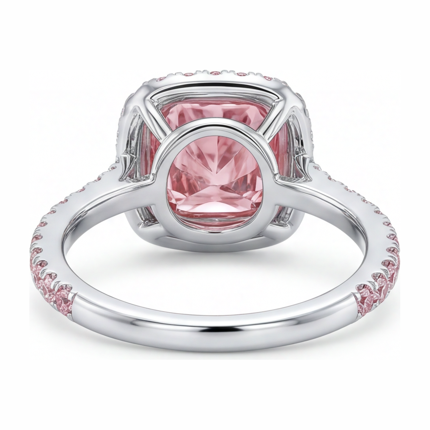 3.25 Carat Cushion Pink Lab Grown Diamond and White Diamond Halo Ring 14K White Gold