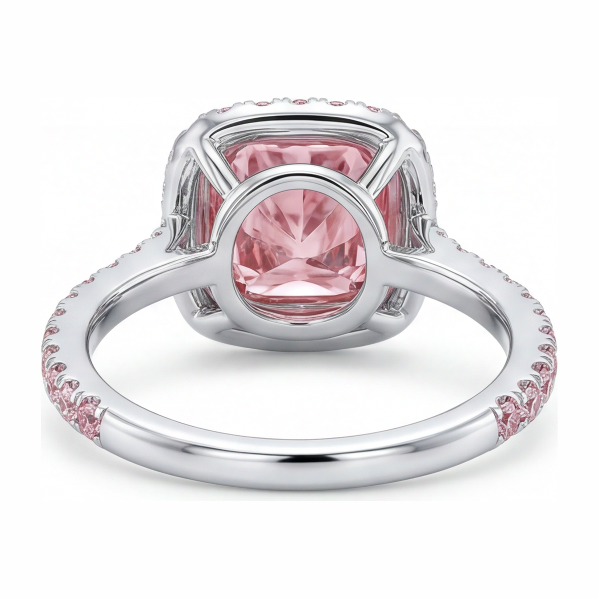 3.25 Carat Cushion Pink Lab Grown Diamond and White Diamond Halo Ring 14K White Gold