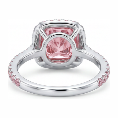 3.25 Carat Cushion Pink Lab Grown Diamond and White Diamond Halo Ring 14K White Gold