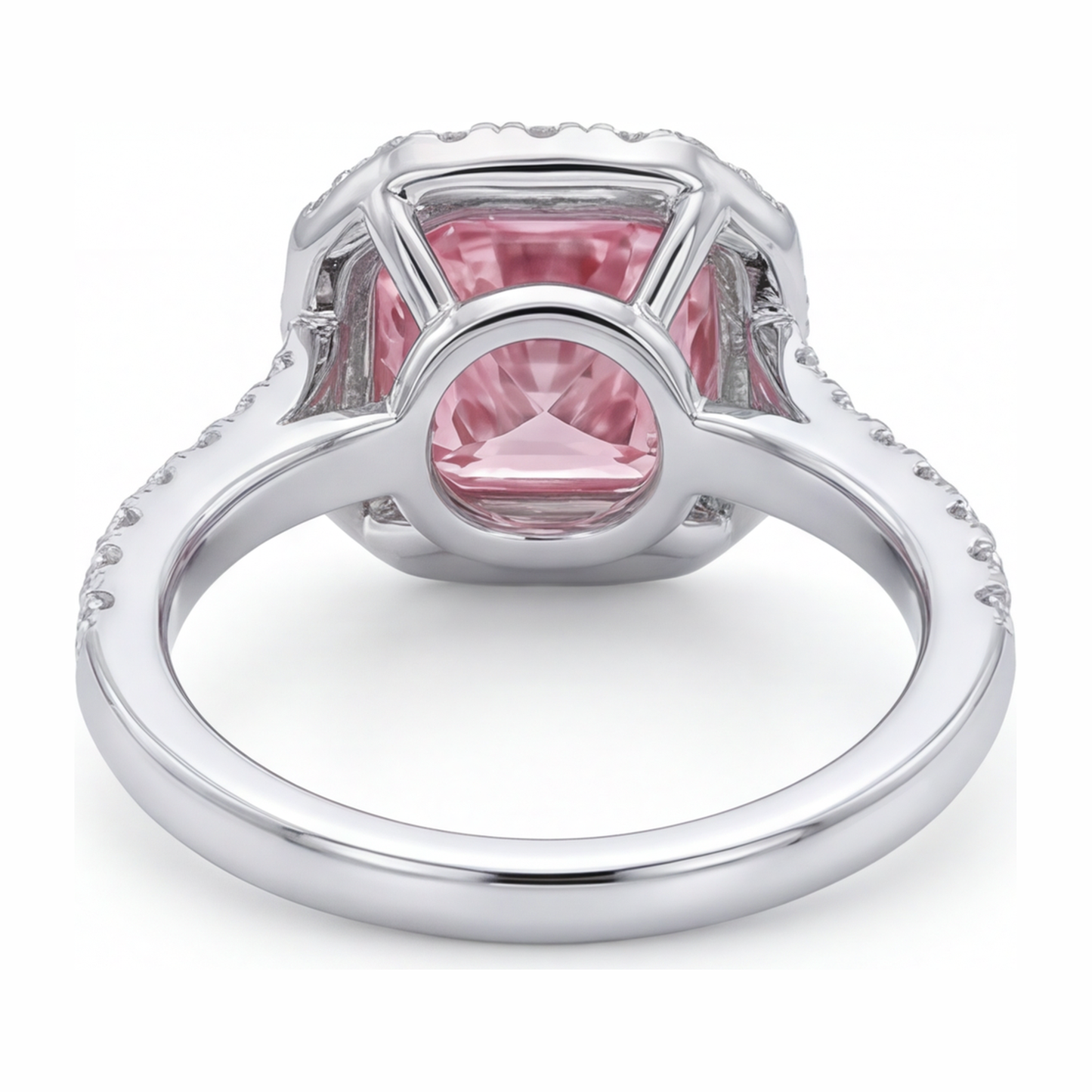 3.25 Carat Cushion Pink Lab Grown Diamond and White Diamond Halo Ring 14K White Gold