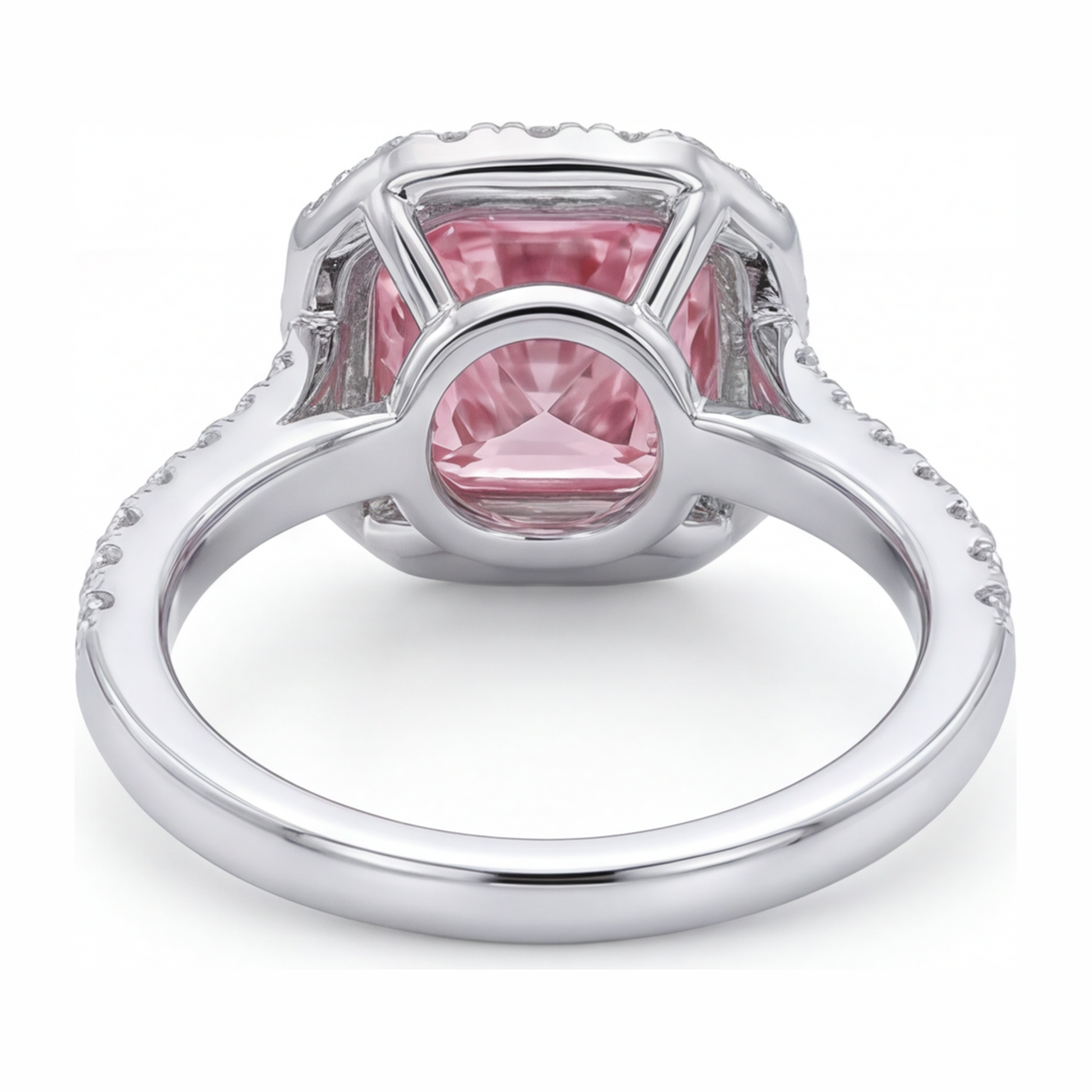 3.25 Carat Cushion Pink Lab Grown Diamond and White Diamond Halo Ring 14K White Gold