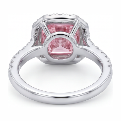 3.25 Carat Cushion Pink Lab Grown Diamond and White Diamond Halo Ring 14K White Gold