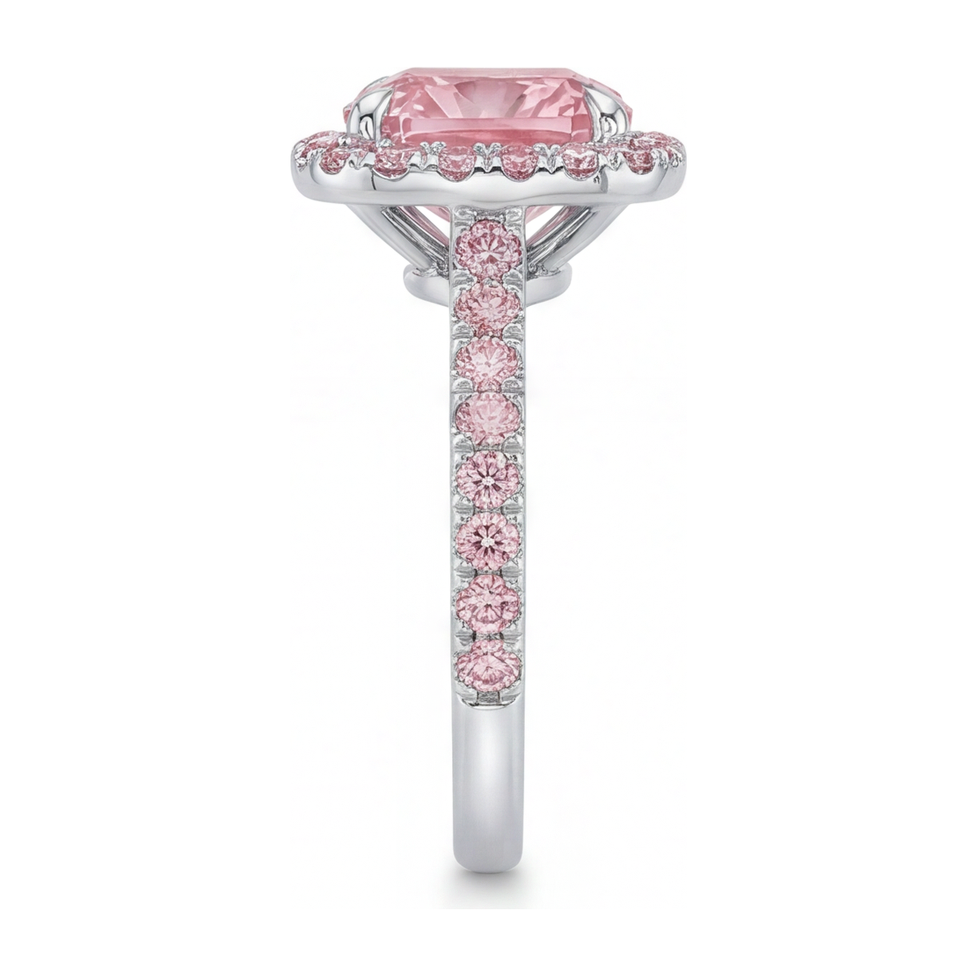 3.25 Carat Cushion Pink Lab Grown Diamond and White Diamond Halo Ring 14K White Gold