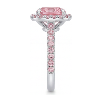 3.25 Carat Cushion Pink Lab Grown Diamond and White Diamond Halo Ring 14K White Gold