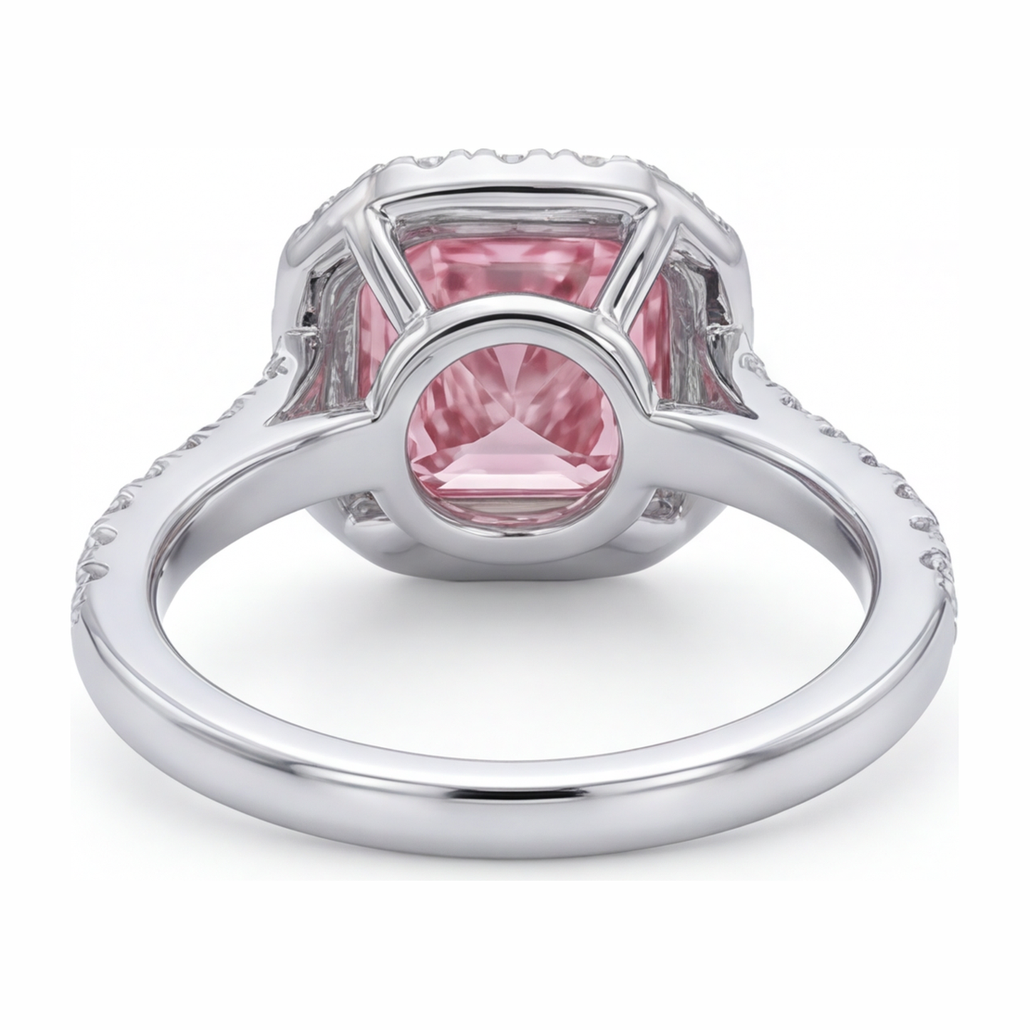3.25 Carat Cushion Pink Lab Grown Diamond and White Diamond Halo Ring 14K White Gold