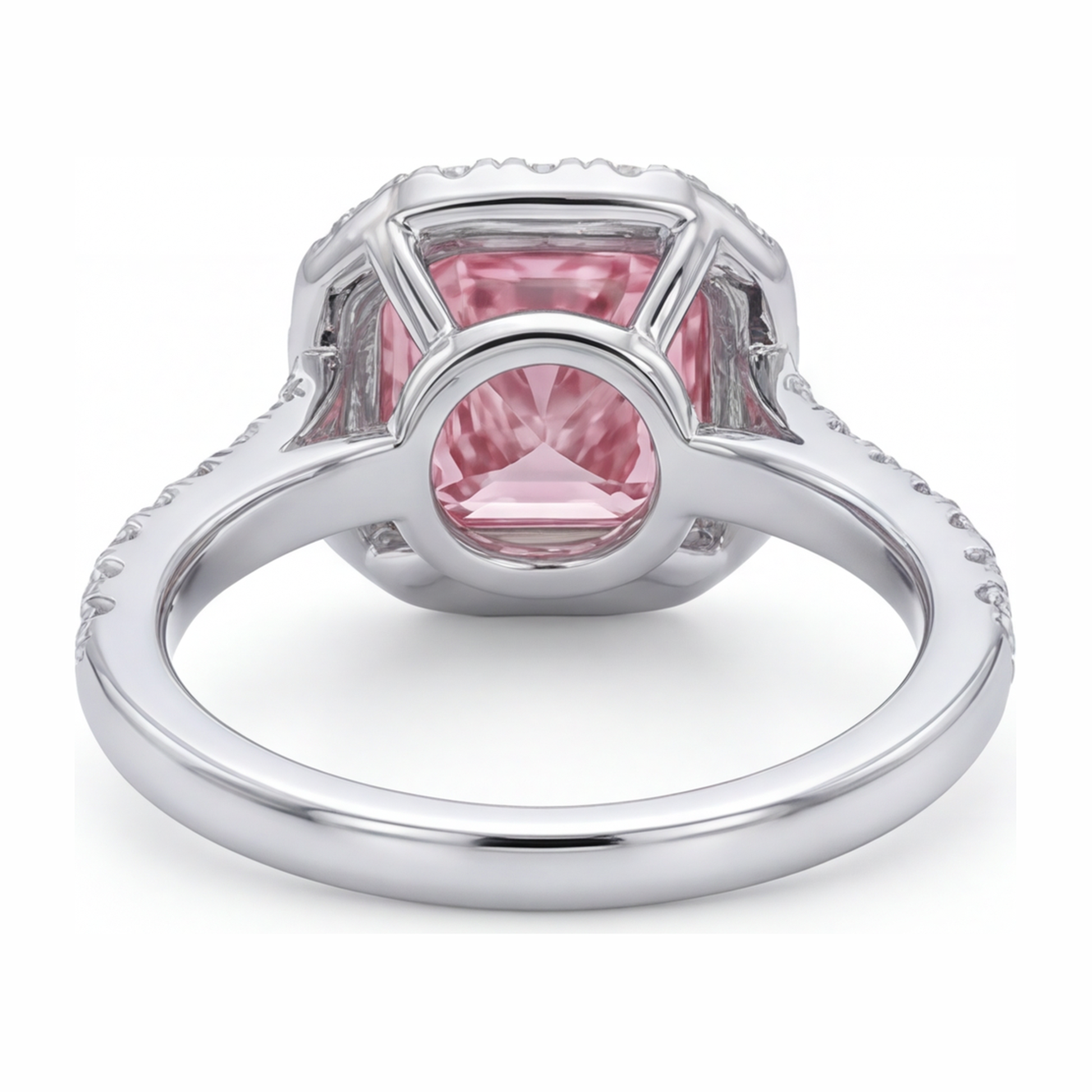 3.25 Carat Cushion Pink Lab Grown Diamond and White Diamond Halo Ring 14K White Gold