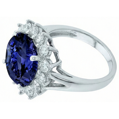 3.26 Carats Tanzanite And Round Natural Earth Mined Diamonds Ring White Gold 14K