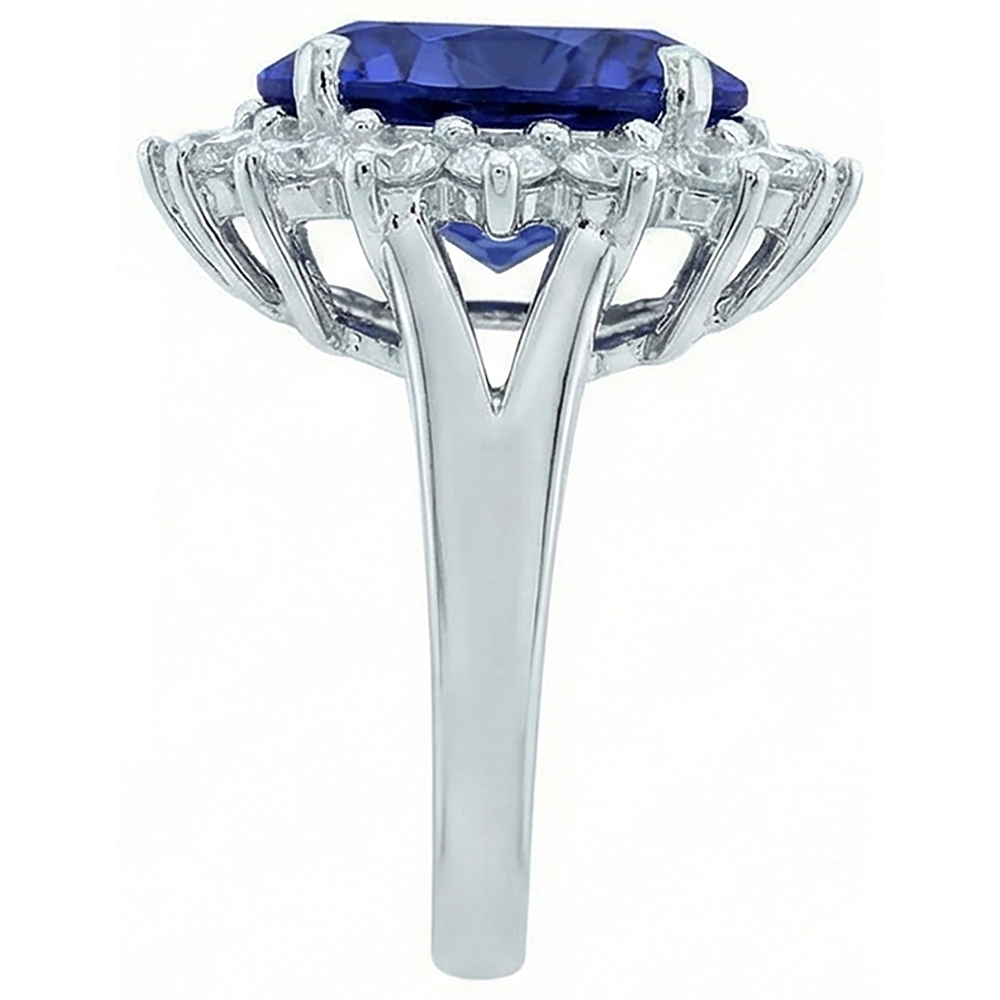 3.26 Carats Tanzanite And Round Natural Earth Mined Diamonds Ring White Gold 14K