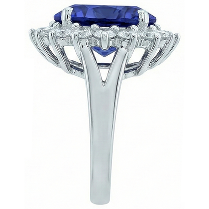 3.26 Carats Tanzanite And Round Natural Earth Mined Diamonds Ring White Gold 14K