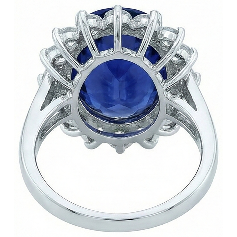 3.26 Carats Tanzanite And Round Natural Earth Mined Diamonds Ring White Gold 14K