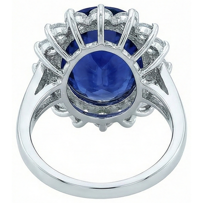 3.26 Carats Tanzanite And Round Natural Earth Mined Diamonds Ring White Gold 14K