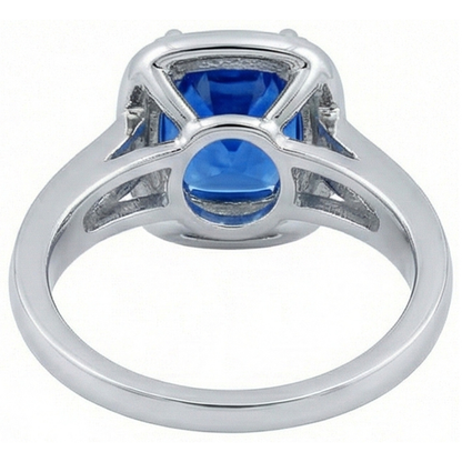 3.35 Carats Ceylon Blue Sapphire And Round Natural Earth Mined Diamonds Engagement Ring