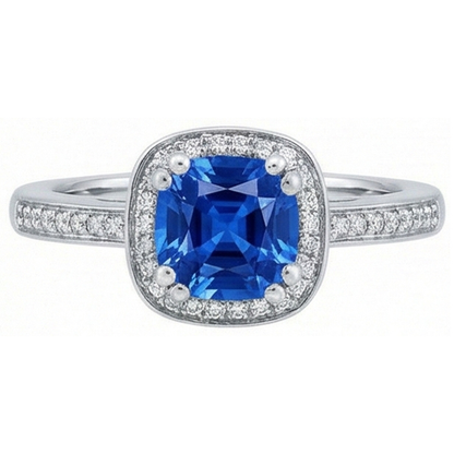 3.35 Carats Ceylon Blue Sapphire And Round Natural Earth Mined Diamonds Engagement Ring