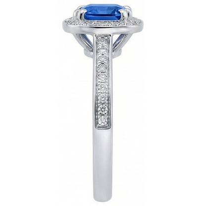 3.35 Carats Ceylon Blue Sapphire And Round Natural Earth Mined Diamonds Engagement Ring
