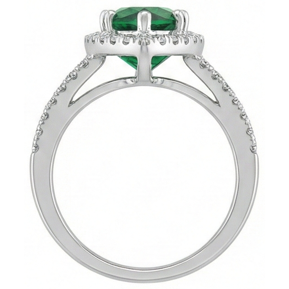 3.35 Carats Green Emerald GIA With Natural Earth Mined Diamonds Ring Prong Set White Gold 14K