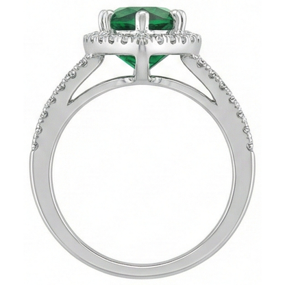 3.35 Carats Green Emerald GIA With Natural Earth Mined Diamonds Ring Prong Set White Gold 14K