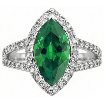 3.35 Carats Green Emerald GIA With Natural Earth Mined Diamonds Ring Prong Set White Gold 14K