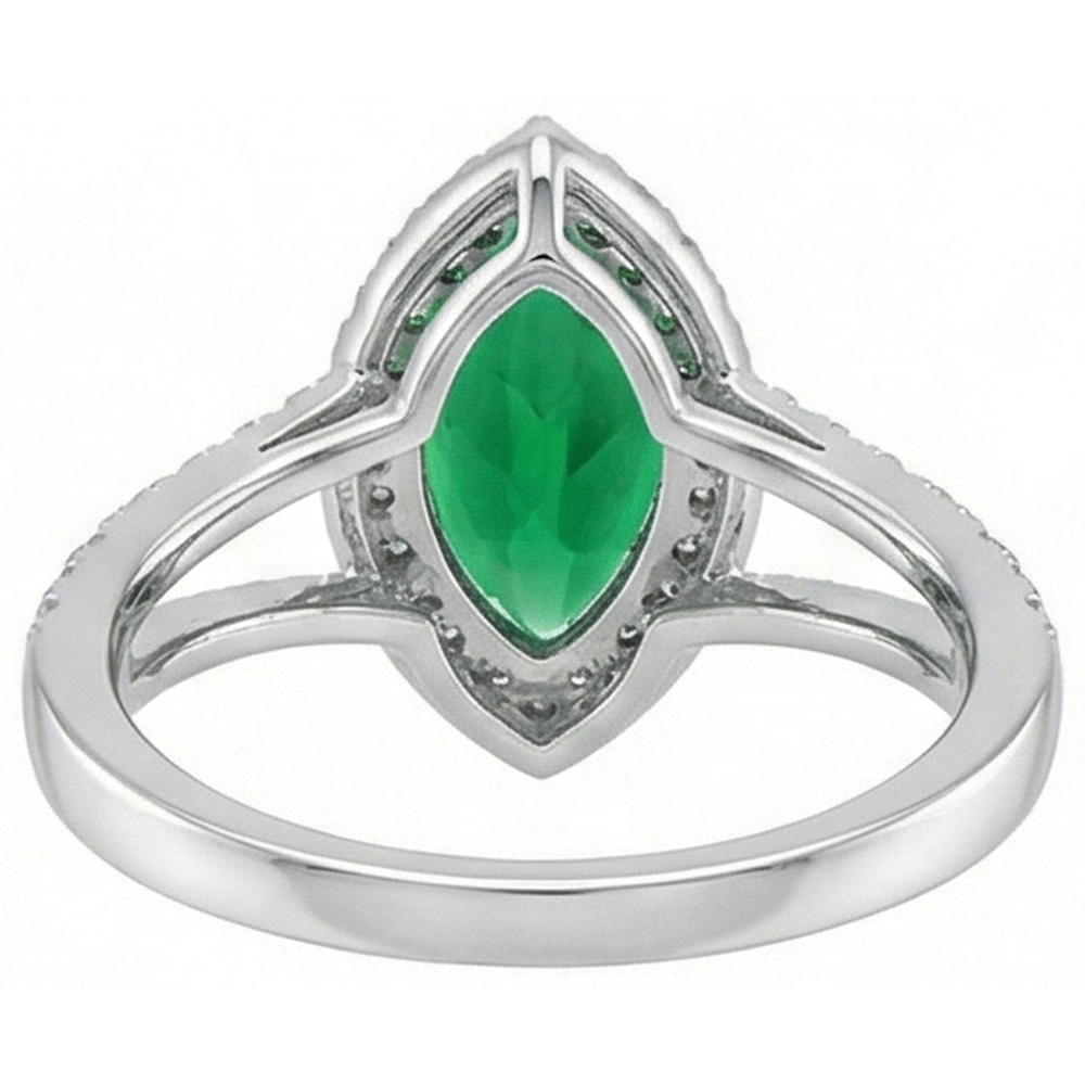3.35 Carats Green Emerald GIA With Natural Earth Mined Diamonds Ring Prong Set White Gold 14K