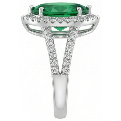 3.35 Carats Green Emerald GIA With Natural Earth Mined Diamonds Ring Prong Set White Gold 14K