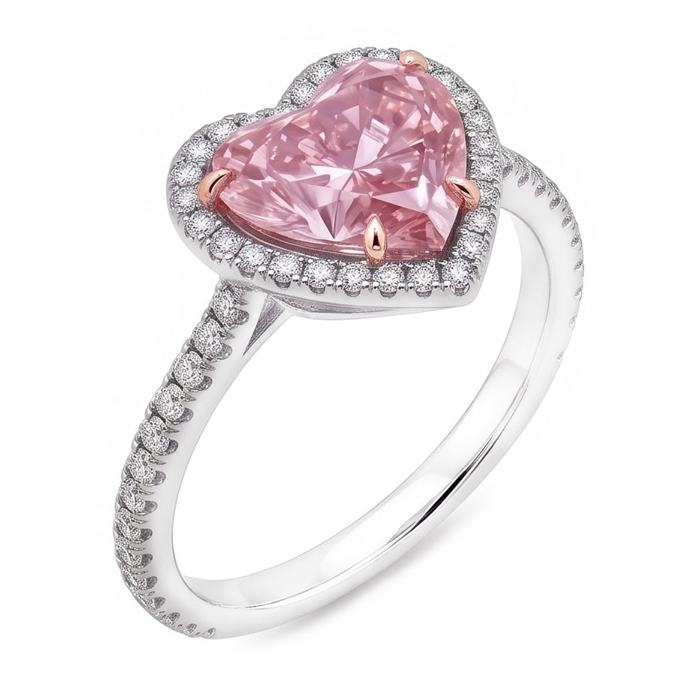 3.35 Carats Heart Pink Sapphire And Round Small Natural Earth Mined Diamonds Gemstone Ring