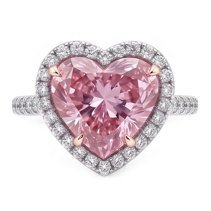 3.35 Carats Heart Pink Sapphire And Round Small Natural Earth Mined Diamonds Gemstone Ring