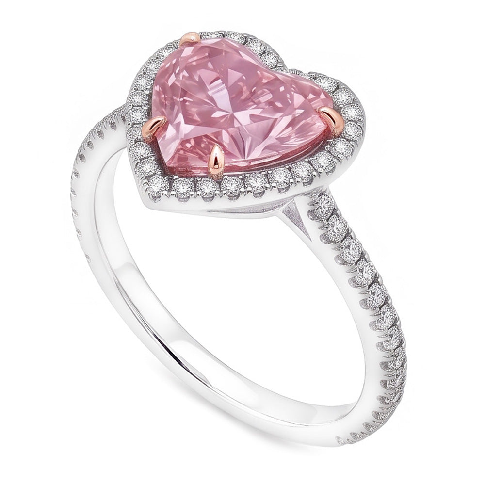 3.35 Carats Heart Pink Sapphire And Round Small Natural Earth Mined Diamonds Gemstone Ring