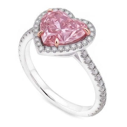 3.35 Carats Heart Pink Sapphire And Round Small Natural Earth Mined Diamonds Gemstone Ring