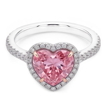 3.35 Carats Heart Pink Sapphire And Round Small Natural Earth Mined Diamonds Gemstone Ring