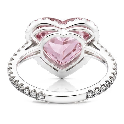 3.35 Carats Heart Pink Sapphire And Round Small Natural Earth Mined Diamonds Gemstone Ring