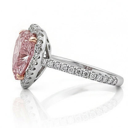 3.35 Carats Heart Pink Sapphire And Round Small Natural Earth Mined Diamonds Gemstone Ring