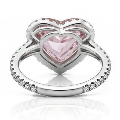 3.35 Carats Heart Pink Sapphire And Round Small Natural Earth Mined Diamonds Gemstone Ring