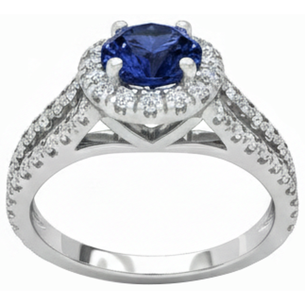 3.35 Carats Split Shank Tanzanite With Natural Earth Mined Diamonds Ring 14K White Gold