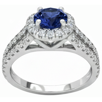 3.35 Carats Split Shank Tanzanite With Natural Earth Mined Diamonds Ring 14K White Gold